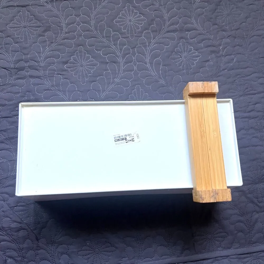 White IKEA Bittergurka Plant Pot with Wooden Stands 12 ½x6